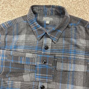 L.L. Bean Signature 1933 Chamois Cloth Shirt Men's Large Regular Plaid Blue Grey